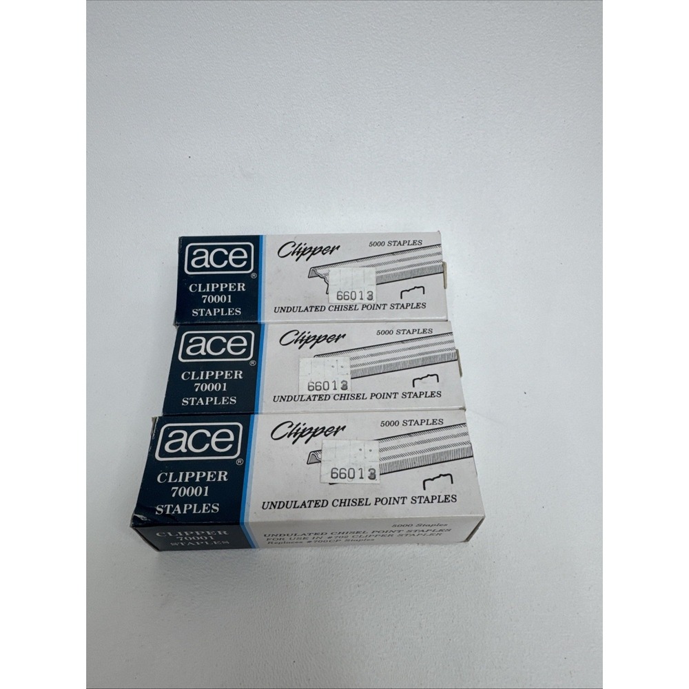 3 Boxes Ace No. 70001 Undulated Chisel Point Clipper Staples for 702 Stapler NEW